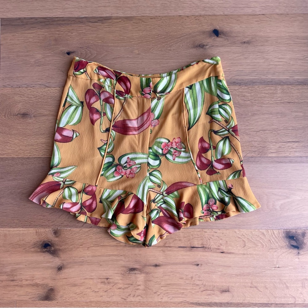PatBO Yellow Floral Ruffle Hem Shorts Size 10 Retail $350